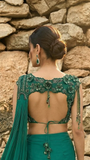 Emerald Green Organza & Gerogette Drape Saree set