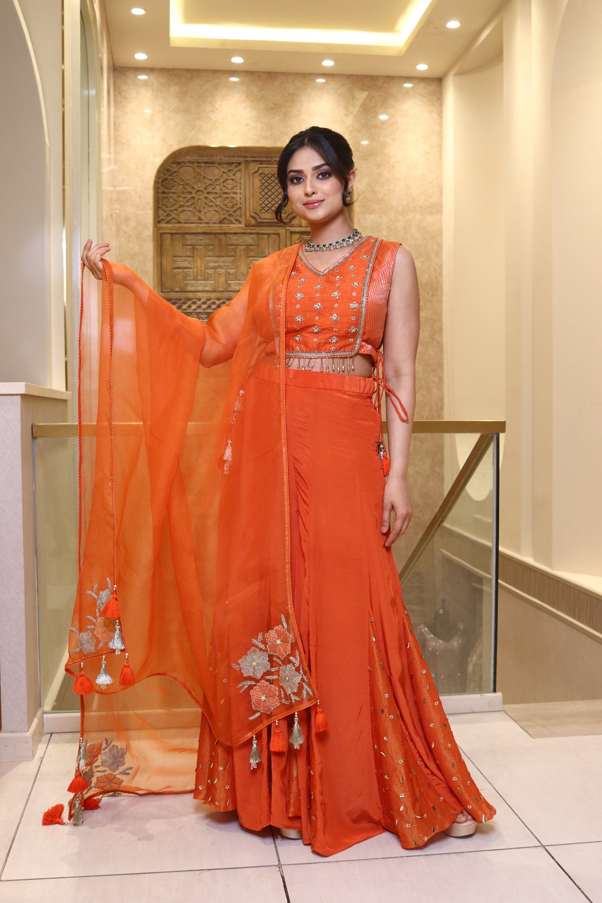 Orange Blouse With Sharara Set