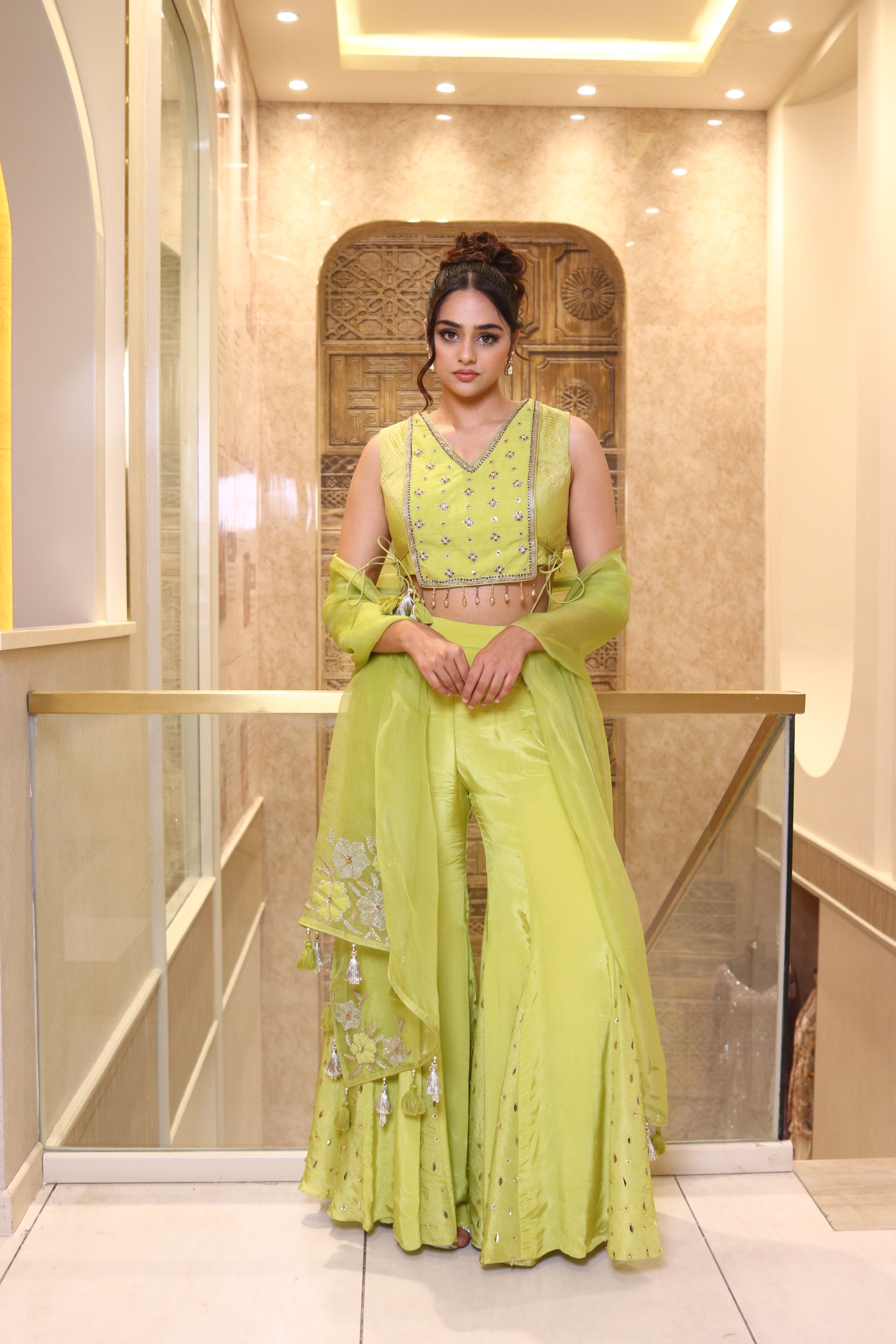Lime green Blouse With Sharara Set