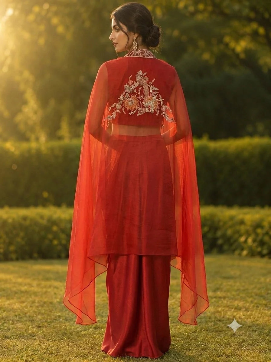 Blush pink chanderi zari waist coat and dape skirt set
