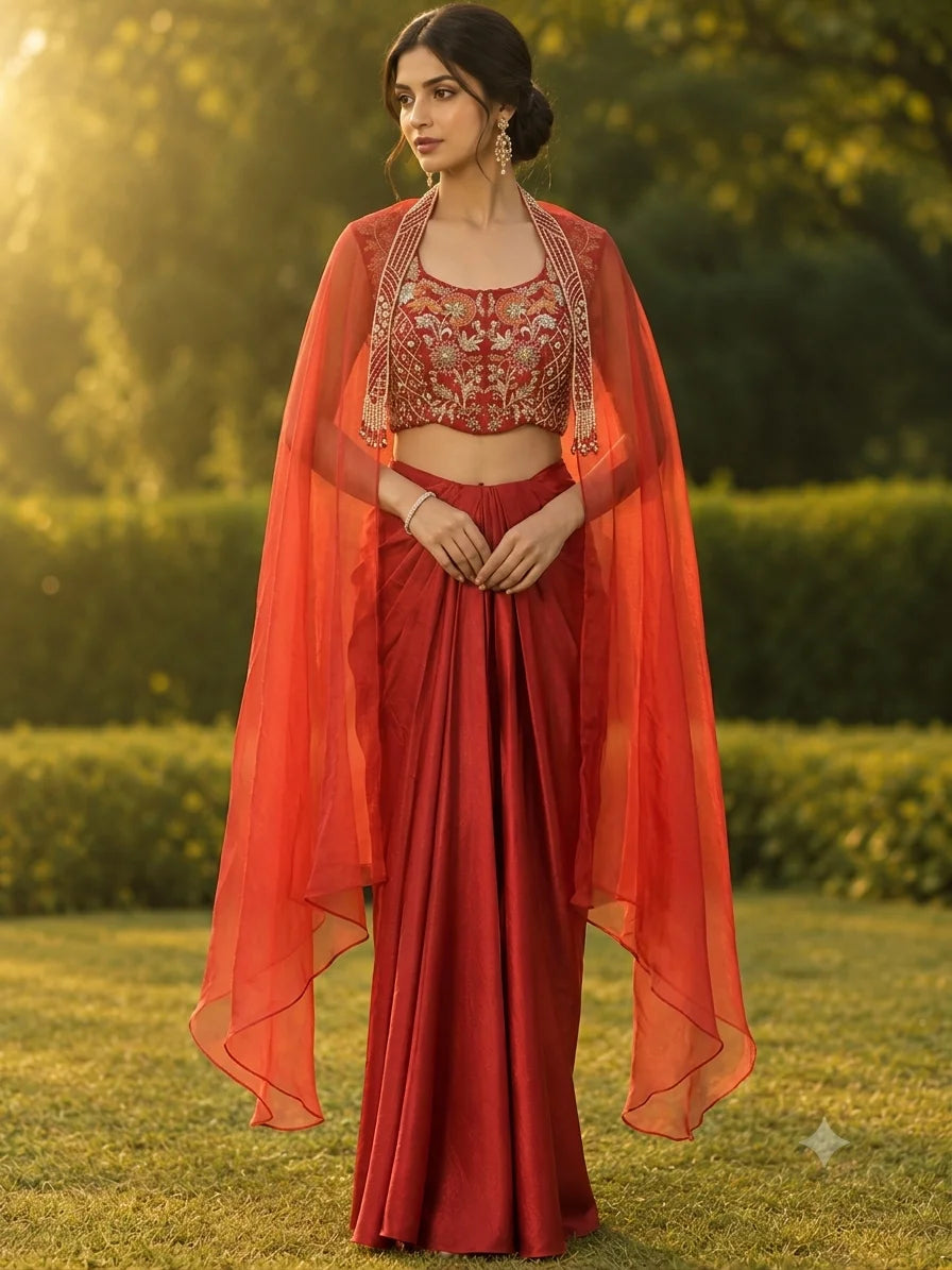 Blush pink chanderi zari waist coat and dape skirt set