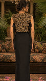 Black Satin Embroidered  Jacket drape Skirt Set