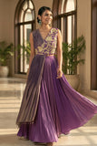 Purple  Draped blouse embroidered georgette skirt set