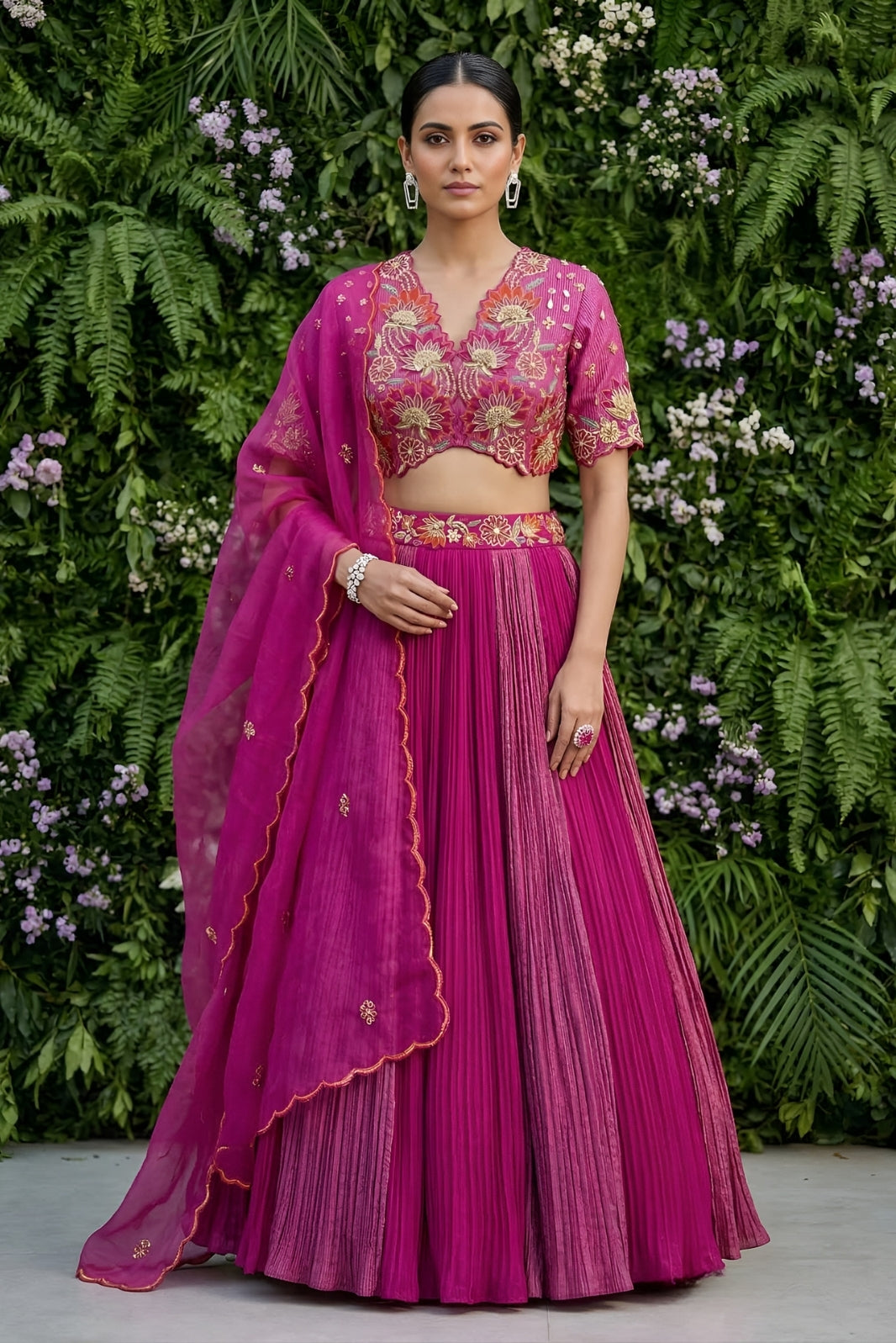 Magenta blouse and skirt set