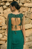 Emerald Green Organza & Gerogette Drape Saree set