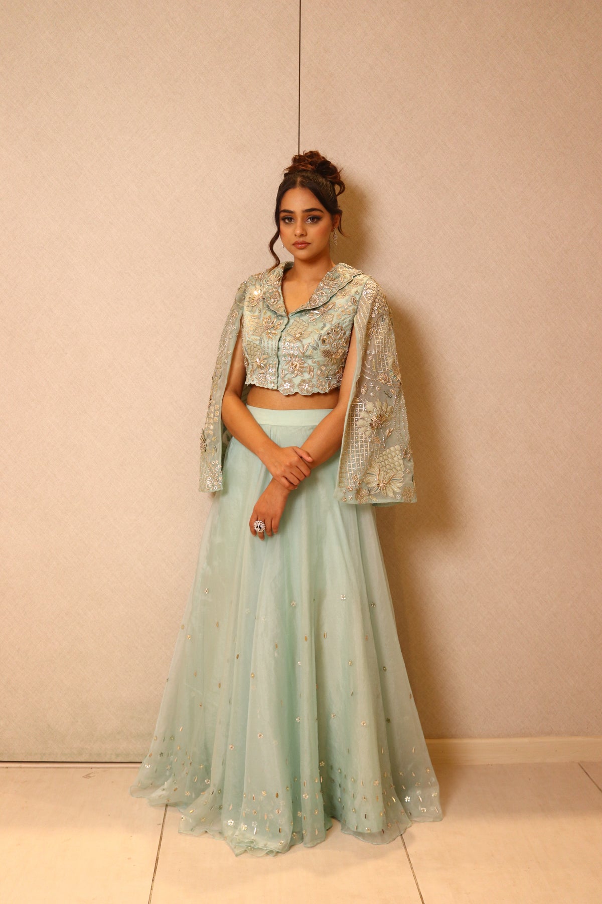 Mint Cape Jacket Skirt Set