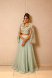 Mint Cape Jacket Skirt Set