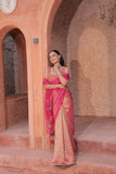 Magenta Pink Banarasi Tissue And Silk Organza Saree