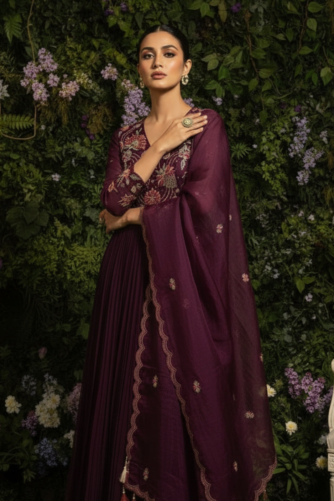 Wine Multi Resham Anarkali