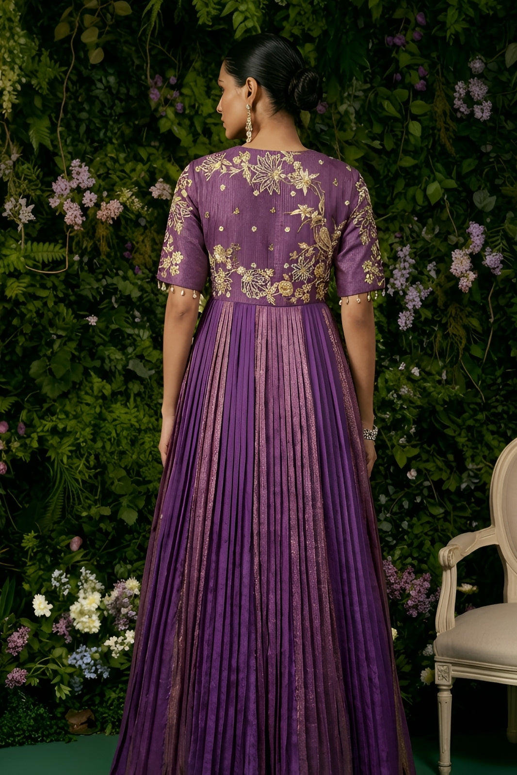 Purple V-Neck Anarkali set