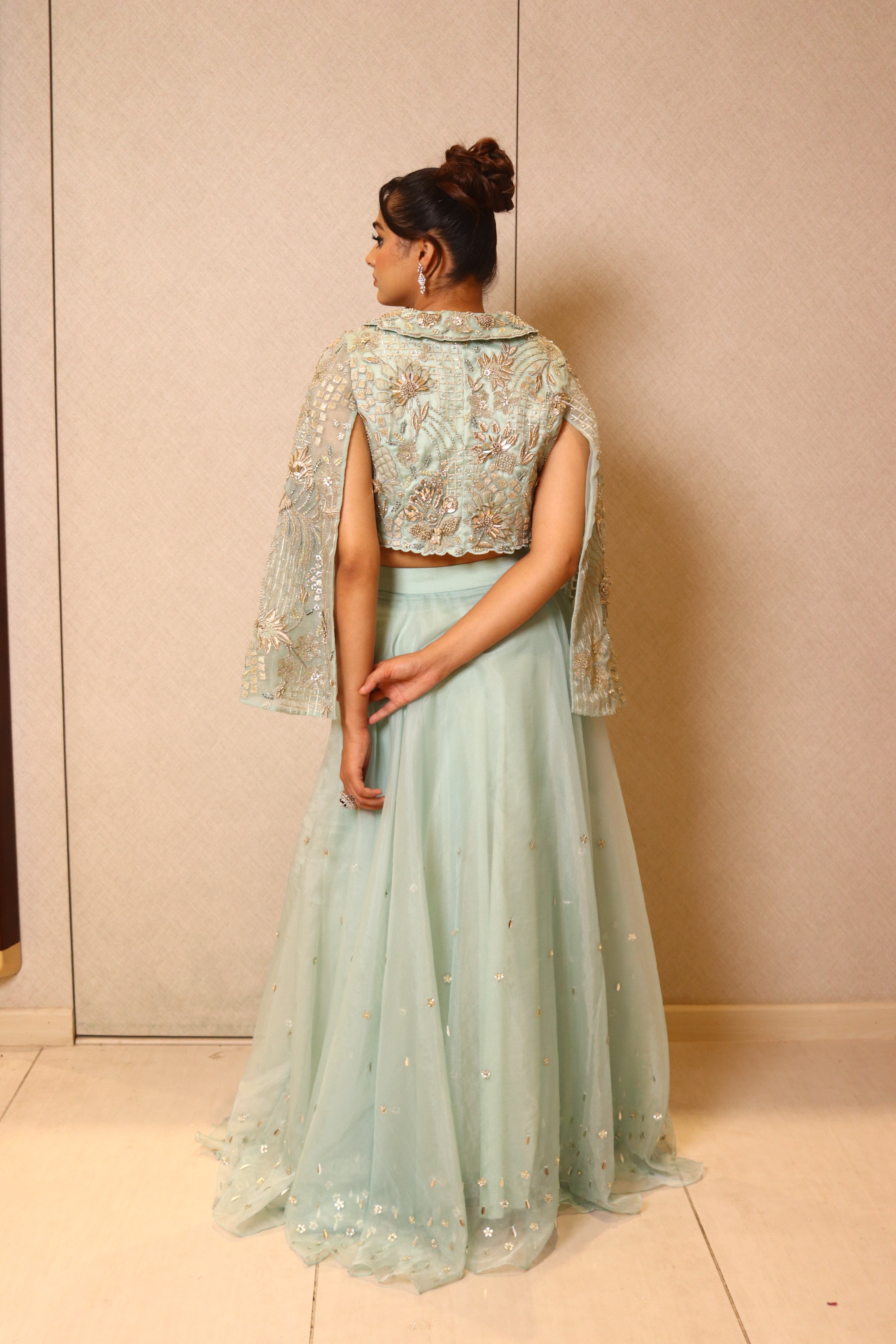 Mint Cape Jacket Skirt Set