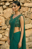Emerald Green Organza & Gerogette Drape Saree set