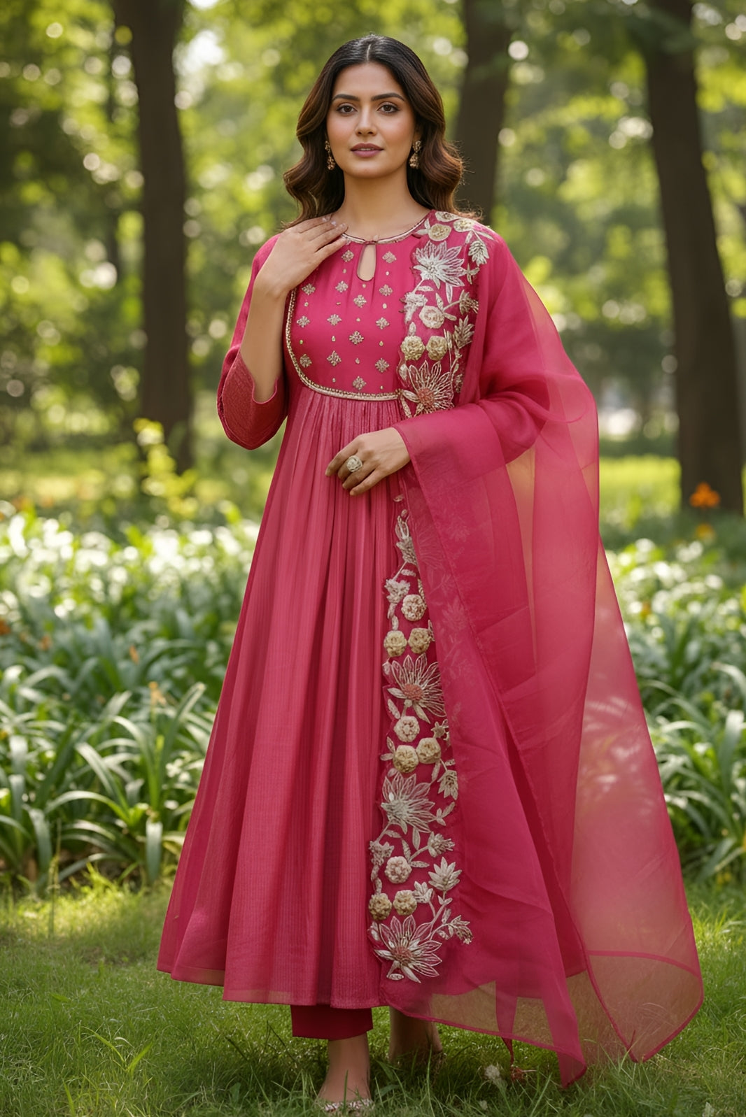 Magenta Chanderi suit set