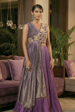 Purple  Draped blouse embroidered georgette skirt set