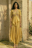 Yellow  banarasi tissue peplum set