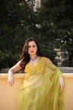 Lime Green Banarasi Tissue And Silk Organza Saree