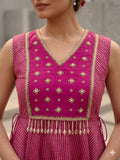 Magenta Tissue Peplum With Sharara Set