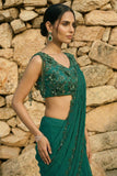 Emerald Green Organza & Gerogette Drape Saree set