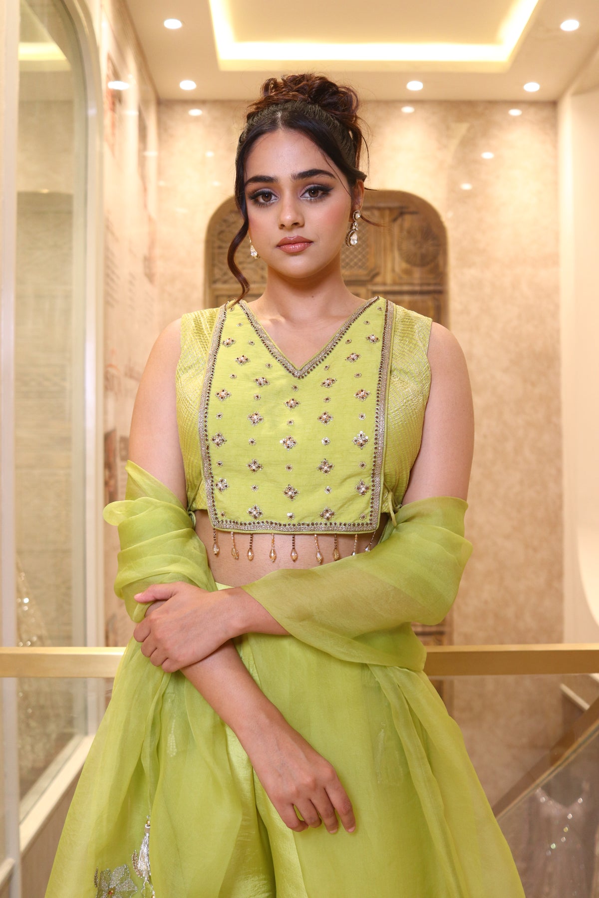 Lime green Blouse With Sharara Set