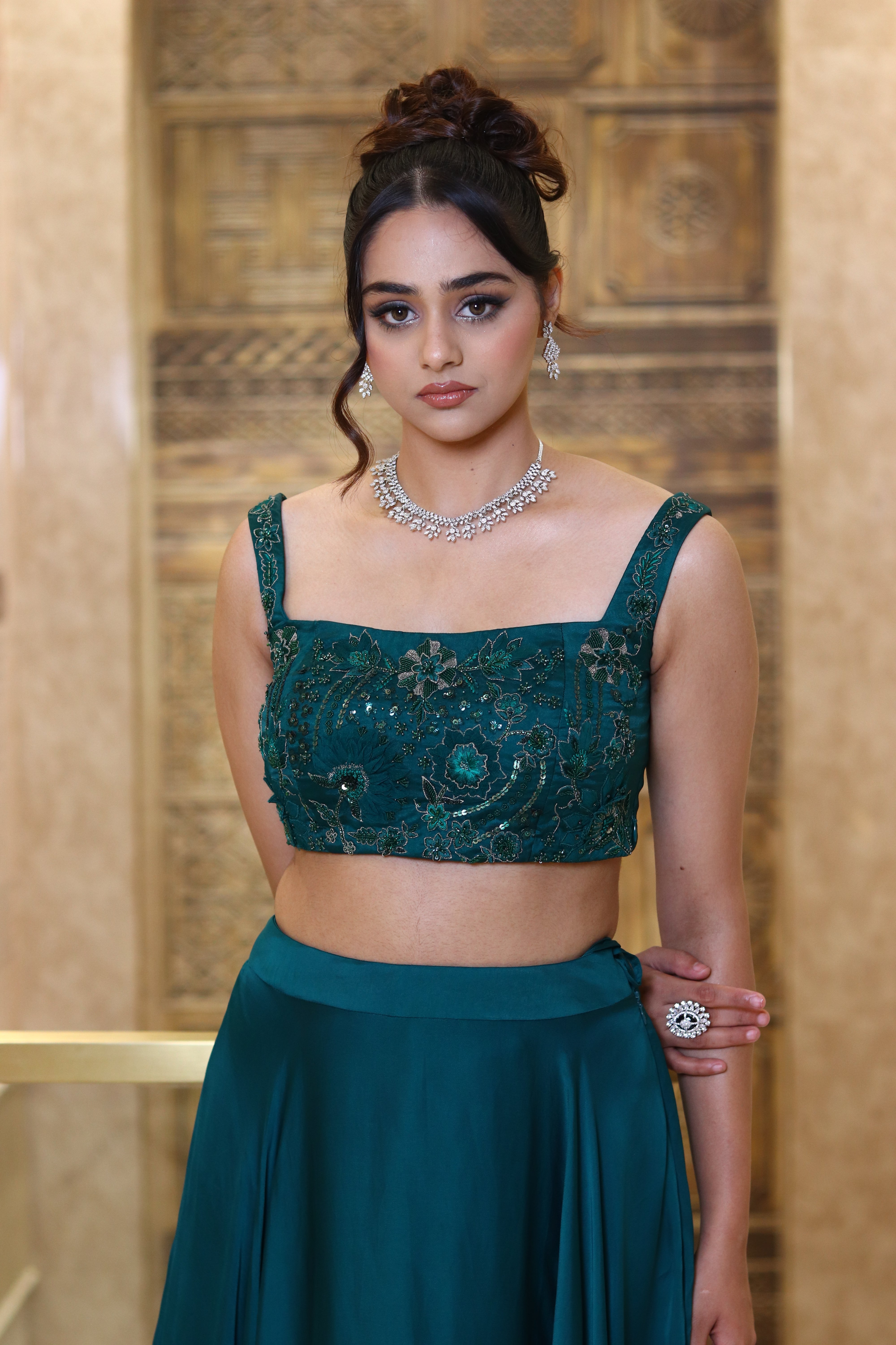 Emerald Green Skirt And Cape Set
