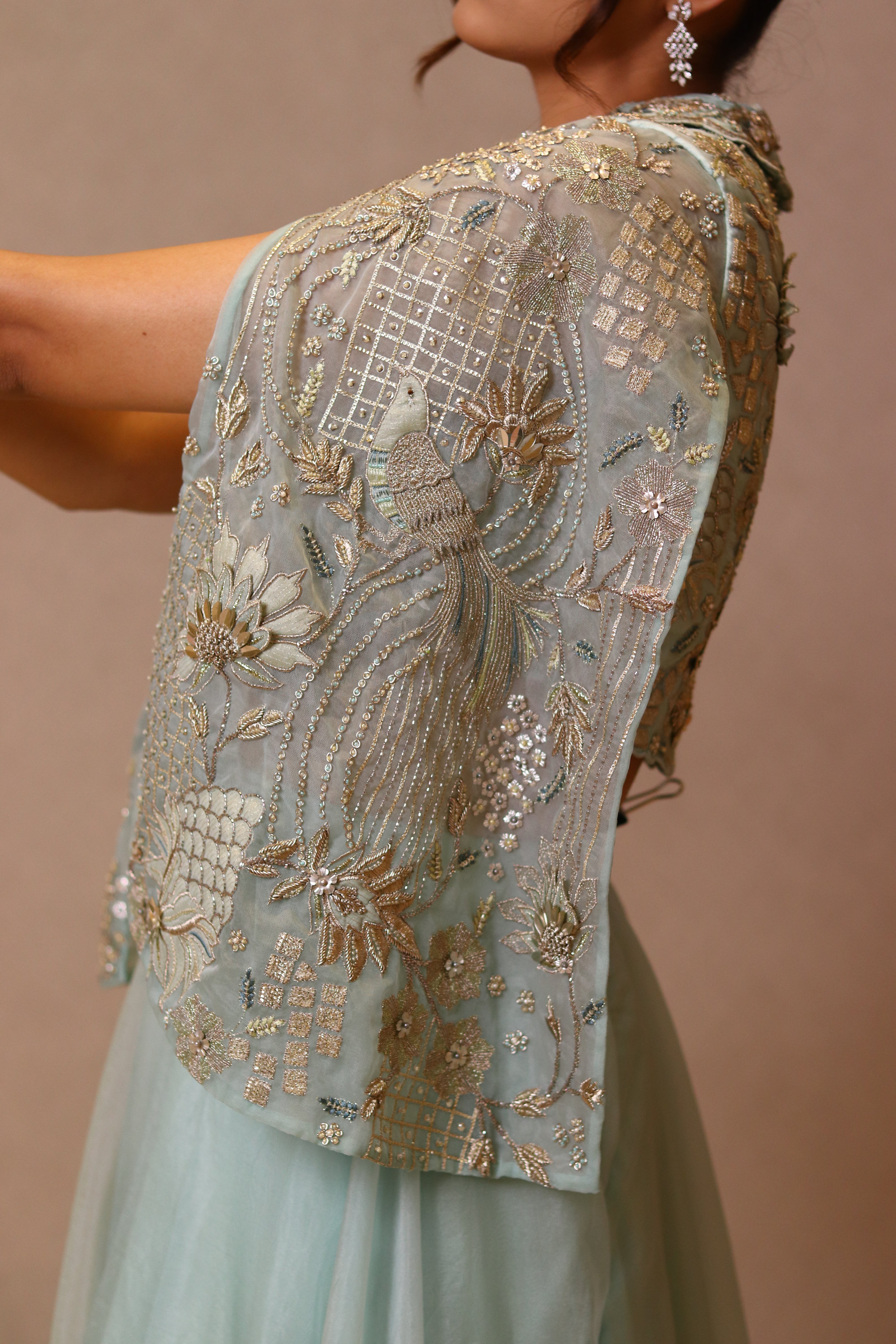 Mint Cape Jacket Skirt Set