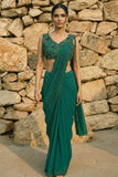 Emerald Green Organza & Gerogette Drape Saree set