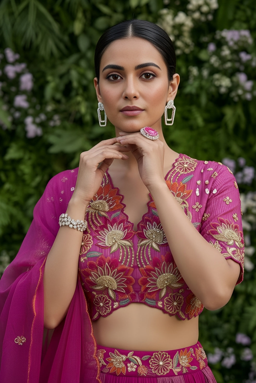 Magenta blouse and skirt set