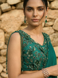 Emerald Green Organza & Gerogette Drape Saree set
