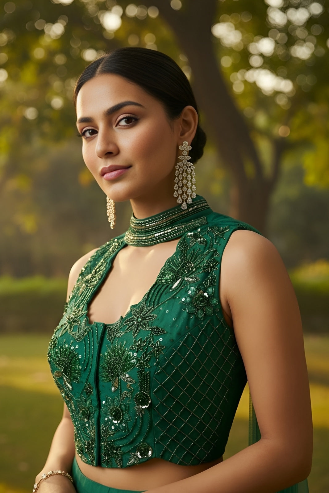 Emerald Green Organza & Gerogette Sharara set