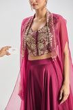 Wine cape with low crotch pants