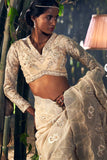 Beige Tissue & Organza Embroidered Saree Set