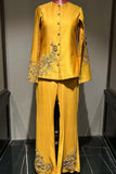 Mustard Chanderi Silk Hand Embroidered Cape Jacket Set