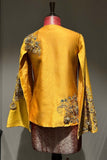 Mustard Chanderi Silk Hand Embroidered Cape Jacket Set
