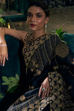 Black  and gold Organza Silk Hand Embroidered Saree Set