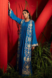 Teal Crepe Silk Embroidered Jacket Set