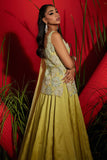 Lime Green Satin Organza Embroidered Skirt Set