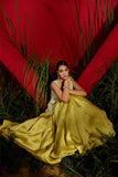 Lime Green Satin Organza Embroidered Skirt Set
