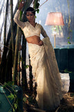 Beige Tissue & Organza Embroidered Saree Set