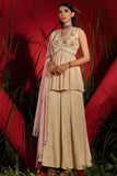Beige Georgette Embroidered Peplum Sharara Set