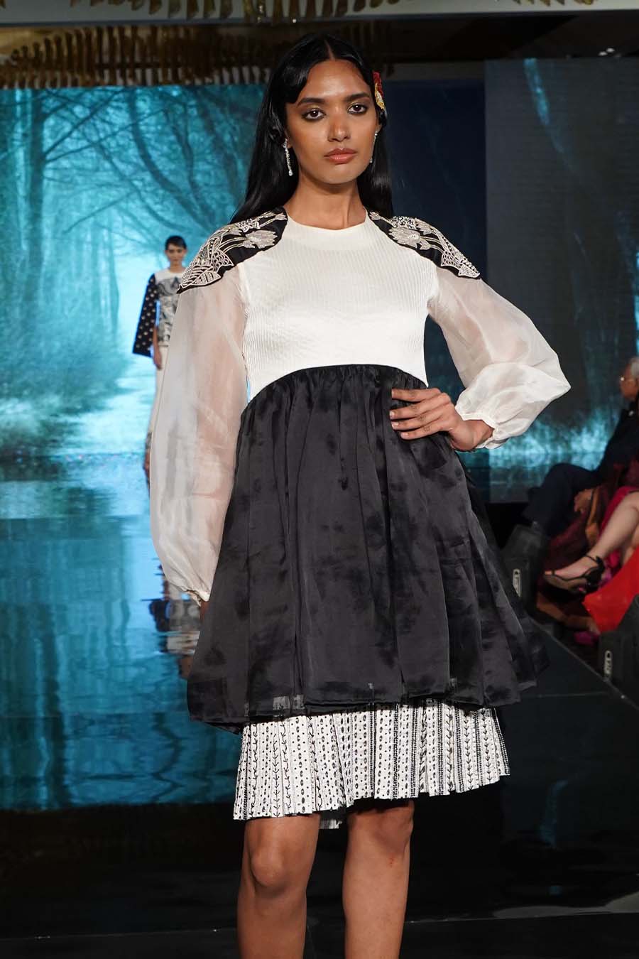 Black & White Silk Embroidered Dress