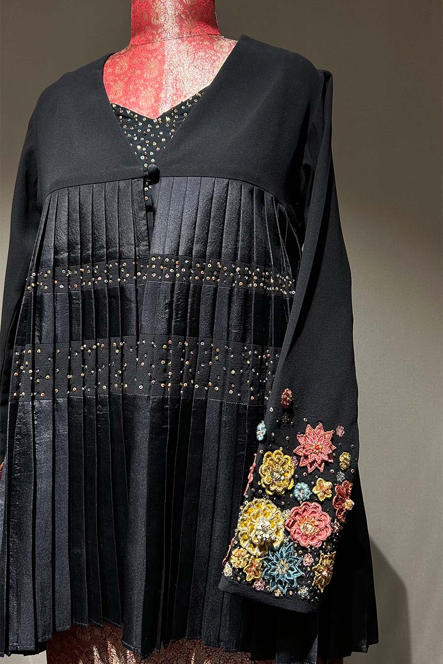 Black Georgette Embroidered Jacket Set