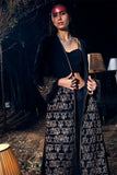 Black and Gold Crepe Silk Embroidered Jacket Set