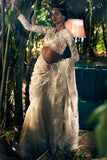 Beige Tissue & Organza Embroidered Saree Set