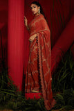 Rust Silk Georgette Printed & Embroidered Saree Set