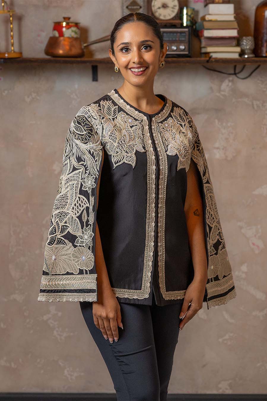 Black Embroidered Silk Jacket - Shreeka