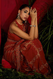Rust Silk Georgette Printed & Embroidered Saree Set