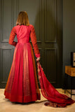 Deep Red Crepe Silk & Chiffon Silk Embroidered Anarkali Set