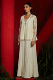 Ivory Georgette & Habutai silk embroidered Jacket Set