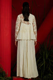 Ivory Georgette & Habutai silk embroidered Jacket Set