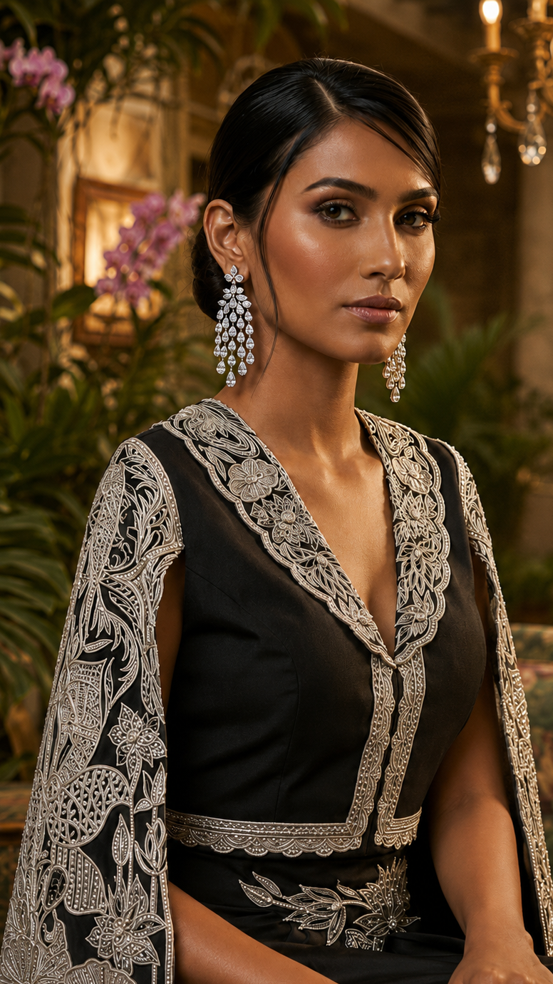 Black & White Crop Jacket and Drape Skirt set